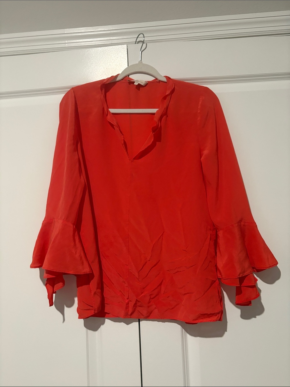 Mika Mindel Womens Red Ruffle V-Neck Blouse